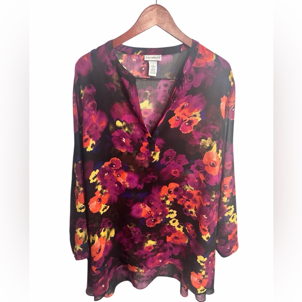 Catherines Vibrant Floral Blouse - Purple and Orange